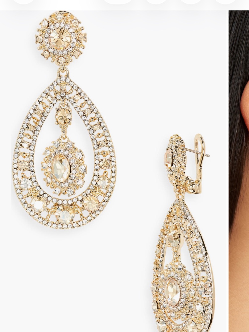 Marchesa Gold Crystal Teardrop Dangle Earrings